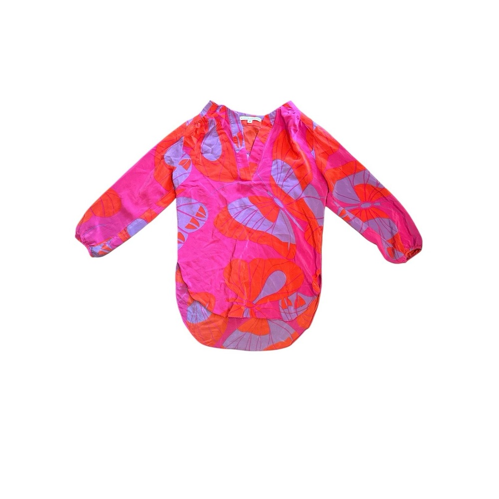 Amanda Uprichard V-Neck Hot Pink 100% Silk Blouse Top Shirt Size P (XS)